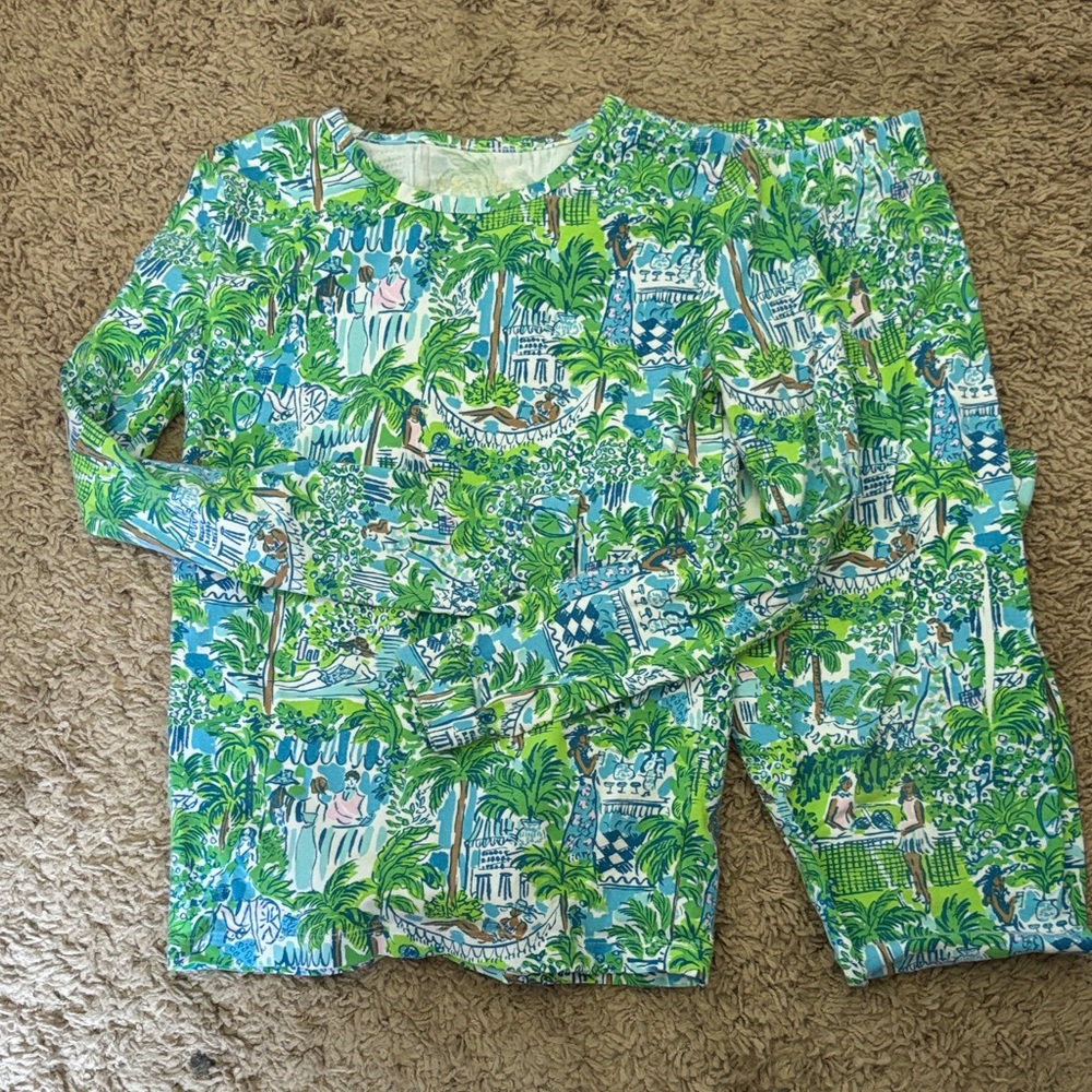 Lilly Pulitzer Kids Pajama Set with Green and Blue Tropical Print